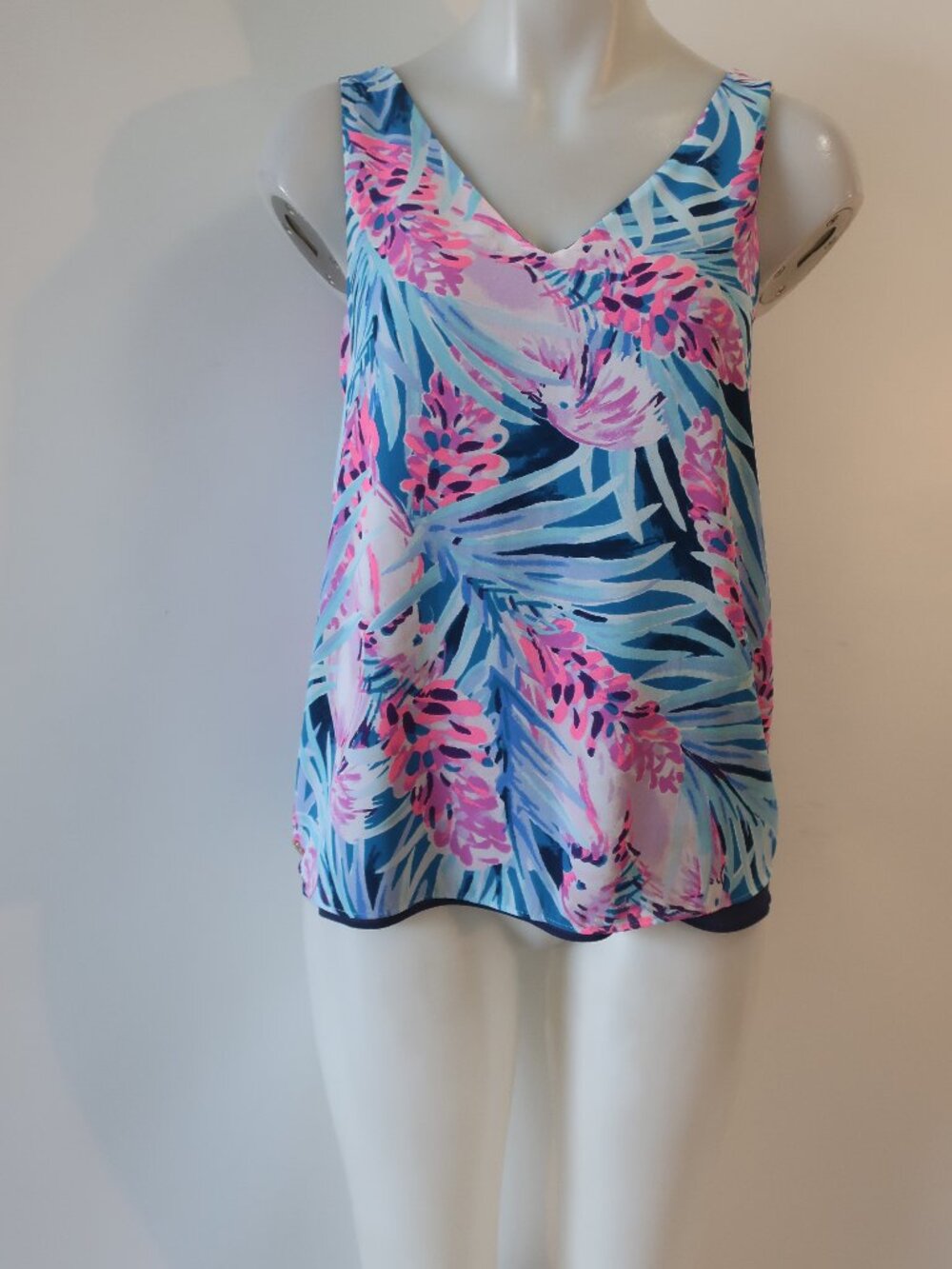 Womens Lilly Pulitzer Turq, Pink Floral Tank Top XS